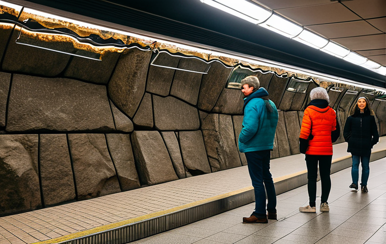 지하철 아트의 글로벌 트렌드 - Montreal Subway Art**

"A commuter pauses to admire a vibrant stained-glass mural in a Montreal subw...