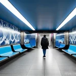 지하철 아트와 환경 디자인 - **Prompt:** A vibrant, cavernous subway station in the style of Stockholm's T-Centralen, with natura...