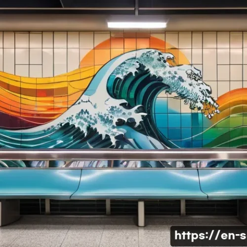 지하철 예술과 공간 활용 - A vibrant subway station interior featuring a large, colorful mural that celebrates the multicultura...