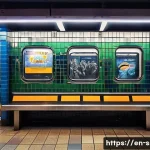 Home 18 지하철 미술 관람 팁 - A vibrant New York City subway station interior featuring large-scale murals and sculptures in mixed...